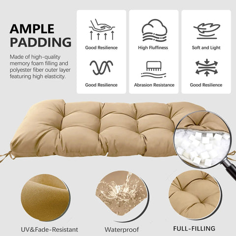 3 Piece Outdoor Wicker Chair Cushions Set For Patio Loveseat And Chaise 47x19x4 Inch Waterproof Cushions With 2 19x19x4 Inch Chair Cushions Khaki For Outdoor Garden Decor, showcasing ample padding and waterproof feature.