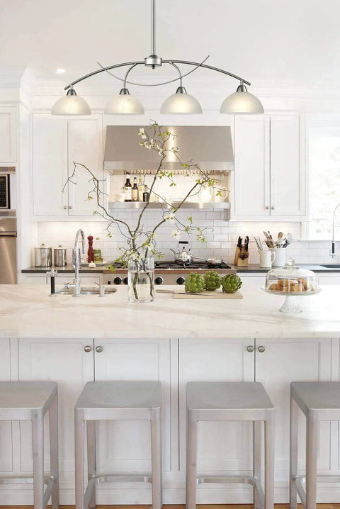 Contemporary Alabaster Frosted Glass Pendant Lighting for Kitchen Island in Brushed Nickel Finish above modern kitchen island