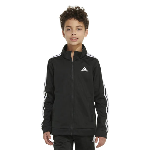 Kids Zip Front Iconic Tricot Jacket With Stripes Down Sleeves Full Zip With Front Welt Pockets Rib Cuffs And Hem Embroidered Logo On Chest Black X Large Everyday Sporty Vibe For Active Boys