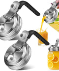 Stainless Steel Pour Spout Lid With Handle For Wide Mouth Jars, Spillproof Flip Cap, pouring juice, lemons in jar, 2 pack