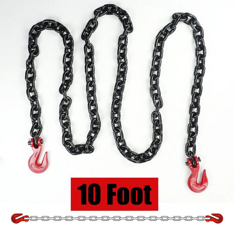 Three Eighths Inch Ten Foot Heavy Duty Binder Chain With Clevis Grab Hooks Grade 80 Transport Chain 7100 Lbs Safe Working Load For Flatbed Trailers Trucks Tie Downs And Reliable Towing