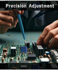 Person using Multiturn Trimmer Potentiometer Kit With 12 Precision Values From 100 Ohm To 500K Ohm for PCB adjustment