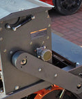 Side view of Workhorse 60 Inch 3 Point Seeder For Category One Hitches With 10 Seed Rows and adjustable depth mechanism.