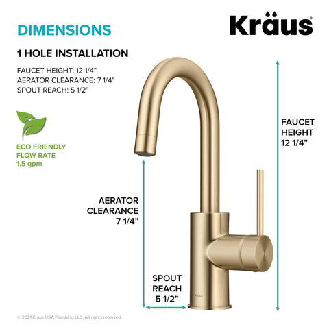 Diagram of Oletto Single Handle Kitchen Bar Faucet With QuickDock Top Mount Install No Fuss In Spot Free Antique Champagne Bronze Finish