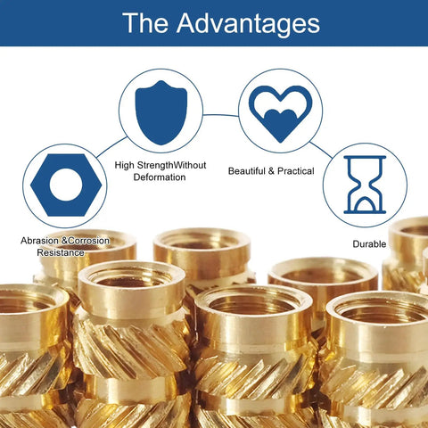 305 Piece Knurled Threaded Insert Nuts Set For Plastic 3D Printing And Injection Molding Brass Heat Set Inserts M2 To M6 shown with durability features