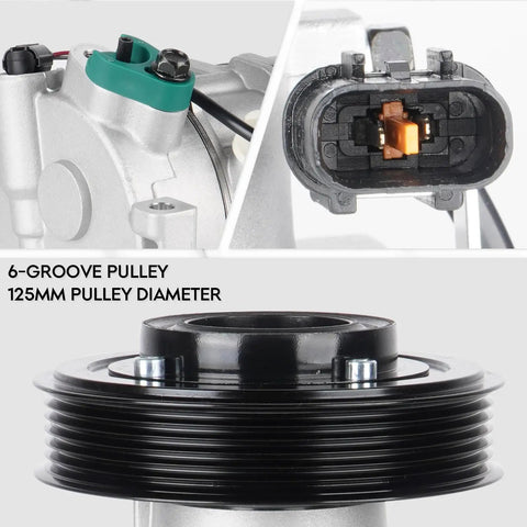 6-groove pulley with 125mm diameter on Top Tier AC Compressor With Clutch for 2012 Through 2017 Hyundai Accent Kia Rio 1.6 Liter Motor.