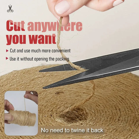 600 Feet Natural Jute Twine String For Crafts Gift Wrapping Packing Gardening Crochet Knitting Macrame Decor All Purpose 3 Ply 2mm Brown Eco Friendly Utility Line being cut with scissors