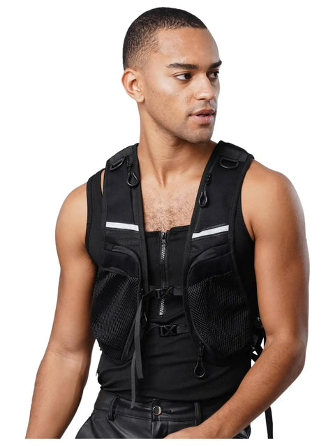 Mens Marathon Running Vest Hydration Backpack With Breathable Nylon Polyester Blend Multi Pocket Racing Gear Black One Size Reflective Strips