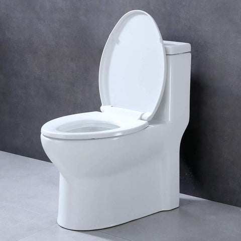 Elongated Toilet Seat With Slow Close Lids Easy To Install And Clean Durable White Plastic Replacement on a toilet