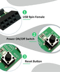 9 Pin Reset And Power Switch Board Adapter For Desktop PC Motherboard with USB 9pin female, power on/off switch, and reset button