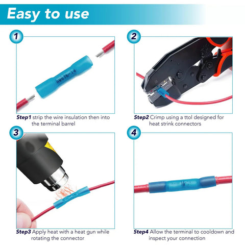 Installation steps for Heavy Duty 8 AWG Heat Shrink Butt Connectors Set Of 10 Insulated Waterproof Crimp Terminals