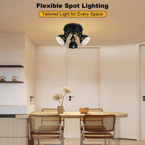 Installed Industrial 3 Light LED Track Lighting Kit In Black With Adjustable Heads For Kitchen Living Room And Office