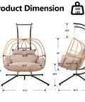 Double Egg Chair Outdoor With Stand For Two People Cushions And Headrest 80 Inch Hanging Swing Chair Basket In Brown