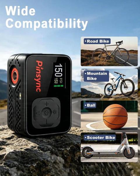 Mini Electric Bike Pump With Auto Stop 150 PSI Quick Inflate Portable Tire Pump For Road MTB And E Bikes 17 Seconds Top Up 20 L Min High Flow Presta Schrader Compatible Great For Roadside Flat Repairs On The Go