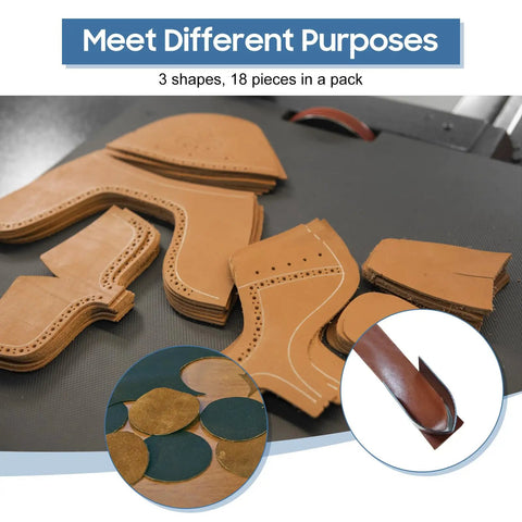 Leather pieces and punch shapes from 18Pcs Universal DIY Embossing Punch Set Kit In Alloy Steel For Leather Crafting Includes 3 Shapes.