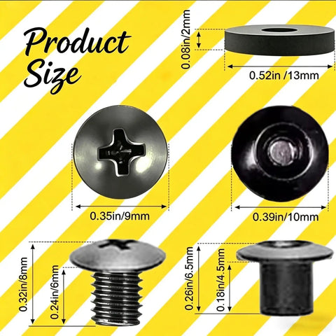 Heavy Duty Chicago Screws One Quarter Inch Twenty Pack Holster Screw Kit For Diy Kydex Belts And Leather Clips size guide with measurements.