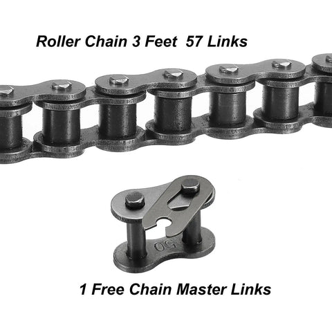 Number 50 Roller Chain 57 Links Three Feet Long Five Eighth Inch Pitch Carbon Steel Chain With Free Master Link