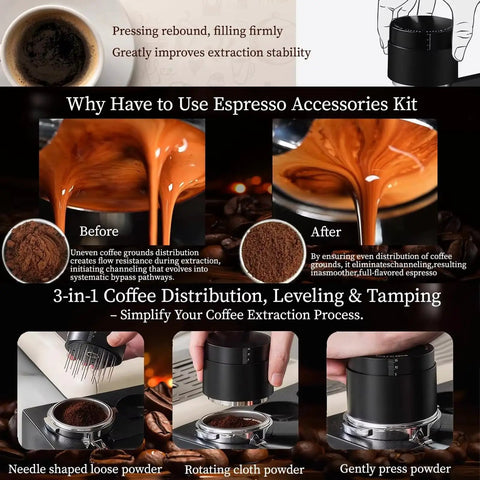 Pro Stainless Steel 58mm Coffee Distributor And Tamper With Slow Rebound Spring Crush Channeling And Dial In Your Dose For Gooey Homestyle Espresso Shots That Slap Making It The Ultimate Home Barista Must Have For Your Morning Brew Ritual.