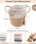 Dope Natural Rope Woven Storage Basket With Wooden Bead Handles Macrame Organizer For Blankets, Toys, Clothes, Shoes And Plants Indoor Home Decor Bin In Brown 28x28 Cm with size measurements