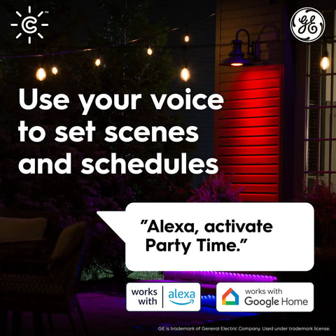 Cync Smart LED Bulbs With Color Changing Lights Bluetooth And WiFi Control outdoor patio lighting setup with Alexa Google Home integration.