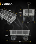 Heavy Duty Steel Utility Garden Cart Hauls Up To 1000 Pounds With Removable Sides displayed with measurements