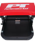 Top view of Foldable C Frame Creeper Rolling Work Seat With Tool Tray For Mechanics In Garages And Shops Black Red 12 And A Half Inch