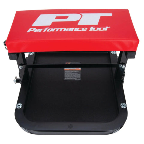 Top view of Foldable C Frame Creeper Rolling Work Seat With Tool Tray For Mechanics In Garages And Shops Black Red 12 And A Half Inch