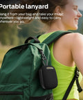 Outdoor Bluetooth Speaker with IPX7 Waterproof Rugged Build attached to a green backpack, ideal for travel and hiking.