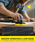 Person using Random Orbital Sander With 360W Brushless Motor 150mm Backing Plate 6 Variable Speeds Up To 10000 RPM for sanding wood