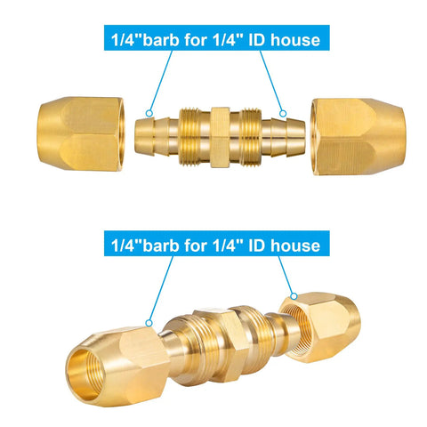 Solid Brass Air Hose Splicer Kit For One Quarter Inch ID Hose, Reusable Repair Fitting With Two Nuts, No Fuss Custom Length Splice