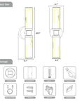 Dimensions and package contents of Battery Powered Wall Sconce Set Of 2 With 10000mAh Rechargeable Batteries Remote Control Cordless Timer Dimmable Glass Lamps For Living Room Bedroom Entryway Emergency Lighting Gold Finish 16.5 Inch.