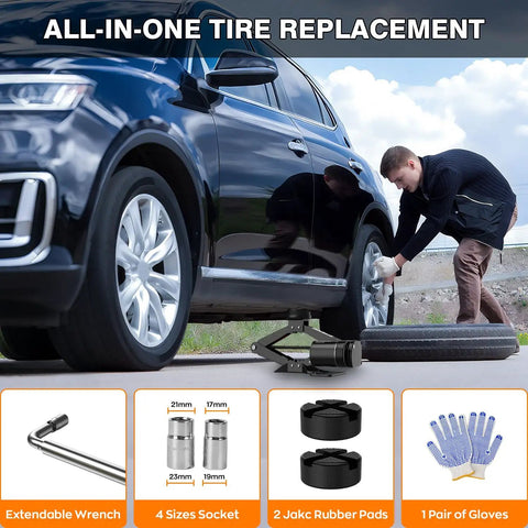 Heavy Duty Electric Car Jack With 3 Ton Lift Capacity Portable Tire Swap Kit For Suv And Pickup Quick Roadside Rescue Zero Fuss Alloy Steel Build in use.