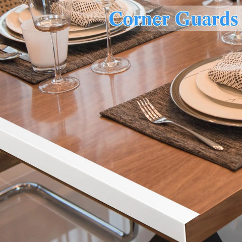 Tough As Nails Pack Of Ten Self Adhesive Vinyl Wall Corner Protectors For Zero Fuss Peel And Stick Mounting on a table edge.