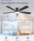 52 Inch Ceiling Fan With Light And Remote App Control Room Ready Low Profile Flush Mount Dimmable 20W LED Light Quiet Reversible Motor