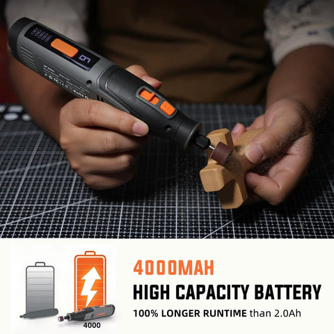 Killer Cordless Rotary Tool Kit With 70 Top Notch Attachments And Legit Variable Speed Control For Smooth Carving Sanding Easy Beginner Diy Projects Featuring Type C Fast Charging And Long Lasting Power being used on a wooden piece.