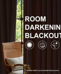 Luxury Velvet Blackout Curtains 96 Inches Long In Brown Tan Terracotta With Pinch Pleat Design in a living room setting.