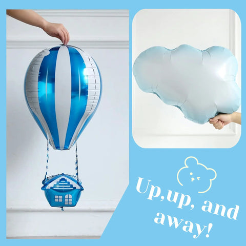 Up Up And Away Balloon Garland Arch Kit With 152 Pieces featuring hot air balloon and cloud foil balloons for decor.