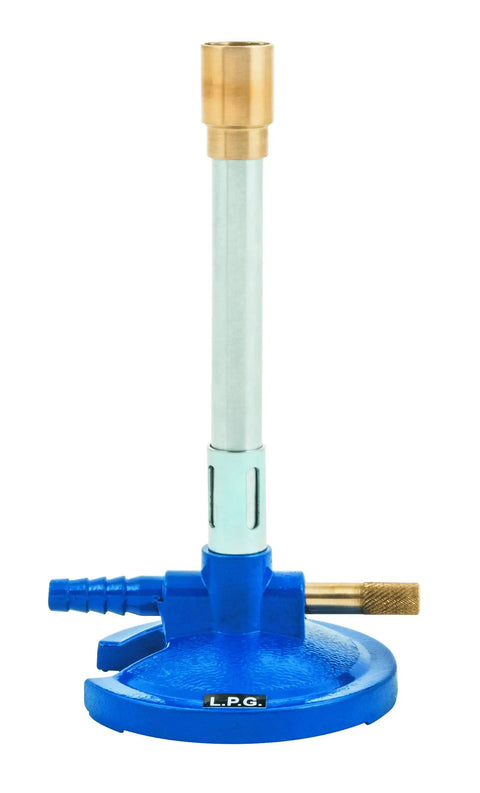 Premium Bunsen Burner For LPG And Butane Gas With Flame Stabilizer And Needle Valve Flow Control, Die Cast Base, Aluminum Tub