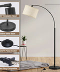 Arched 71 Inch Floor Lamp With Fully Dimmable 0 To 100 Percent Light And Foot Pedal Switch Adjustable Head Tall Reading Lamp