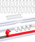 Self-Adhesive Ceiling Curtain Track Rail 11 Ft No-Drill No-Damage Peel-and-Stick For Windows Cabinets Closets Bathrooms Shower Curtains Room Dividers Instant Privacy Easy DIY Install, white rail and hooks