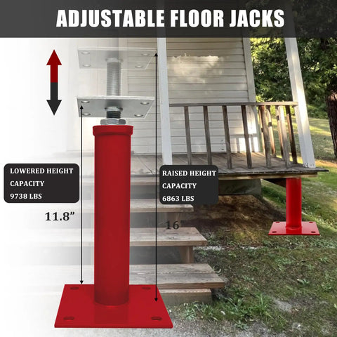 Heavy Duty Adjustable House Jacks For Leveling Crawlspace And Joist Beams 11 To 16 Inch Range With 6,860 To 9,920 Lbs Capacity Each