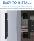 3Pack Matte Black Screen Door Hinges Featuring One Eighth Inch Grooved Center Leaf Fits Most Patio Enclosure Storm Doors mounted on door jamb.