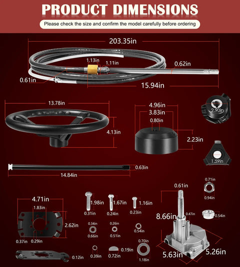 Diagram of Rotary Marine Steering System Kit With 15 Feet Steering Cable And 13.5 Inch Wheel For Old School Mechanical Manual Steering