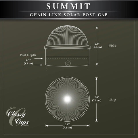 Diagram of Summit Chain Link Solar Post Cap Black With High Output LED Lights Up Automatically At Night fits multiple posts