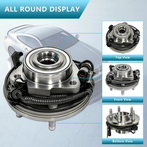 Front Wheel Hub Bearing Assembly For Ford Explorer 2006-2010, Explorer Sport Trac 2007-2010, Mercury Mountaineer 2006-2010 With 5 Lugs And ABS OE Replacement Heavy Duty Durable Front Wheel Hub, all views.