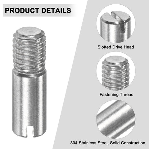 Ten Pack M8 x 25mm Slotted Cylindrical Pin Dowel 304 Stainless Steel External Thread Locating Dowel Parallel Pins