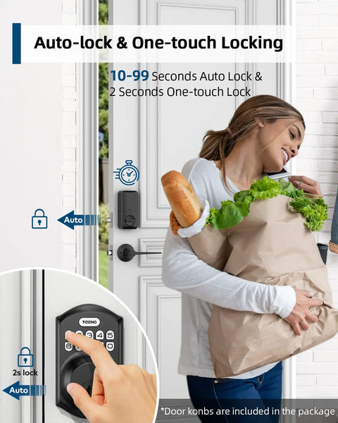 Electronic Keypad Deadbolt With Double Door Handles For Keyless Door Locking Matte Black Finish And Smooth Auto Secure Feature That Makes Front Door Upgrades A Major Game Changer For Homeowners Seeking Rock Solid Security Without Any Daily Headaches