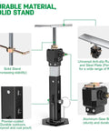 Beefy Heavy Duty RV Slide Out Stabilizer Jacks 13 To 26 Inch Electric Drill Adjustable 2 Pack For RV Camper And Travel Trailer Supports Up To 5,000 Lbs Aluminum Gear Box Quick Lift And Easy Setup, showing solid stand and universal anti-slip plate.