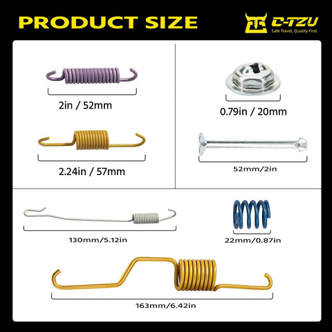 Heavy Duty Rear Parking Brake Hardware Kit For Toyota Tacoma 2005 To 2023 Fits All Engines With Rust Proof Steel Parts And 18k1776 Replacement Specs To Get Your Truck Back In Top Gun Shape. size chart with brake springs and clips
