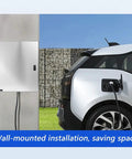 Built Tough Wall Mounted EV Charger Protective Box Stainless Steel Charging Station Enclosure installed beside an electric vehicle.